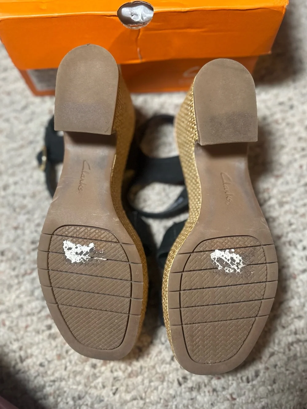 Clarks Platform Sandals Black Canvas Size 9